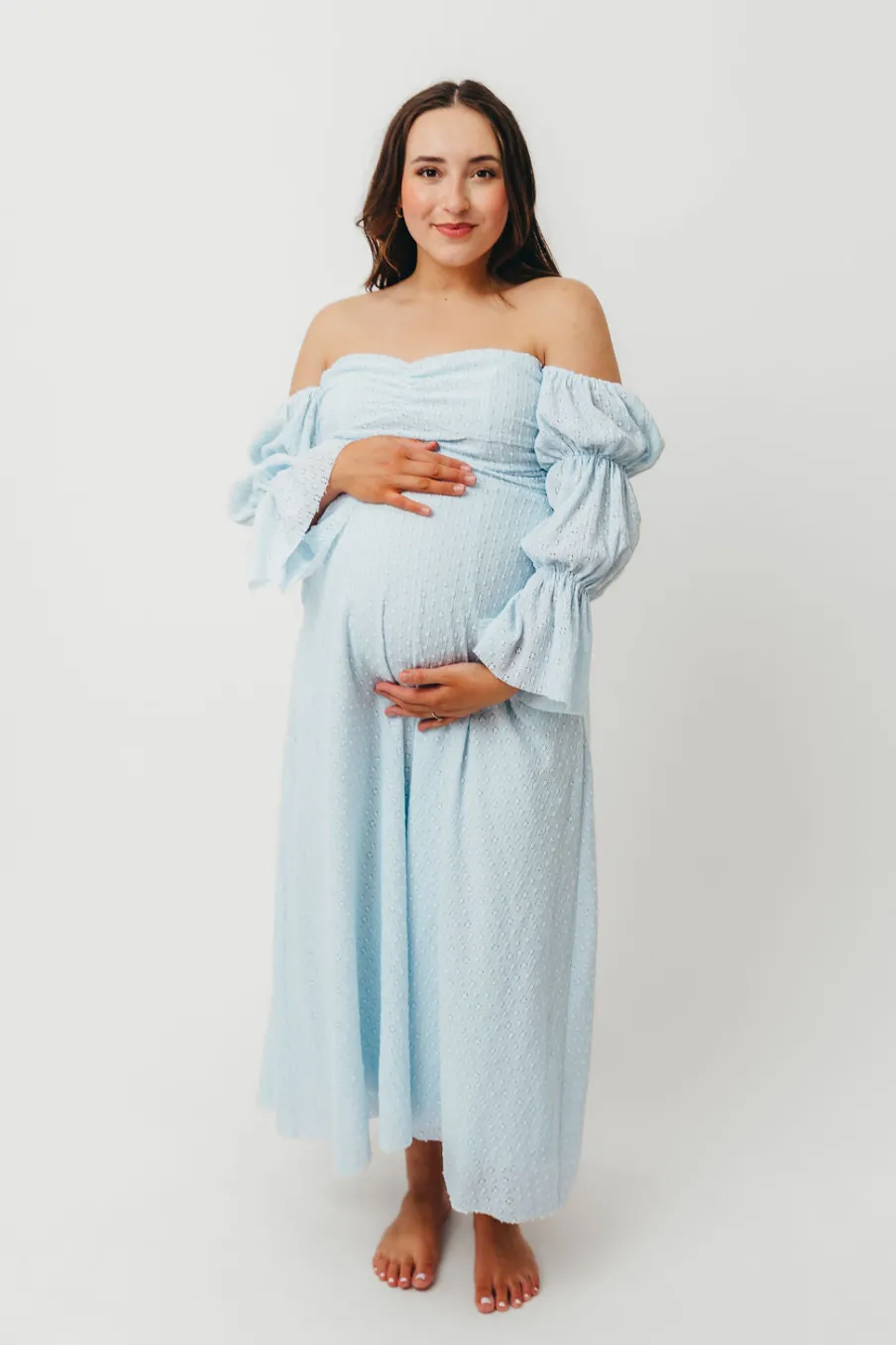 New Worth Collective Corrine Tiered Sleeve Maxi Dress with Pockets in Baby Blue - Bump Frie