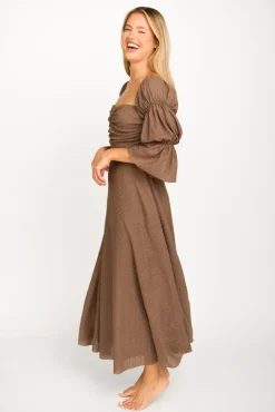 Fashion Worth Collective Corrine Tiered Sleeve Maxi Dress with Pockets in Deep Mocha - Bump Fri