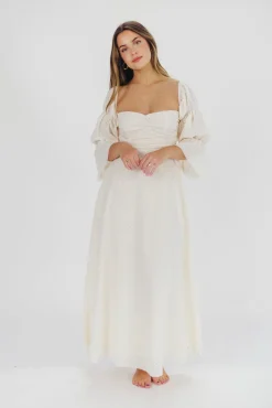 Outlet Worth Collective Corrine Tiered Sleeve Maxi Dress with Pockets in Ivory Cream - Bump Fr