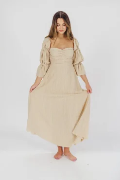 Hot Worth Collective Corrine Tiered Sleeve Maxi Dress with Pockets in Beige - Bump Friendly