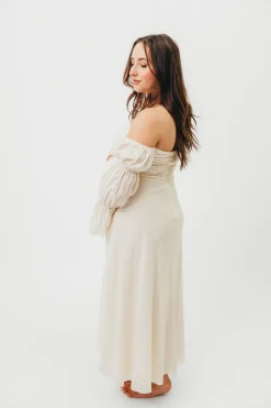 Outlet Worth Collective Corrine Tiered Sleeve Maxi Dress with Pockets in Ivory Cream - Bump Fr