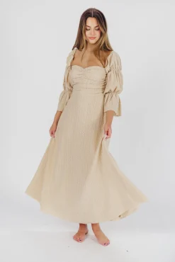 Hot Worth Collective Corrine Tiered Sleeve Maxi Dress with Pockets in Beige - Bump Friendly