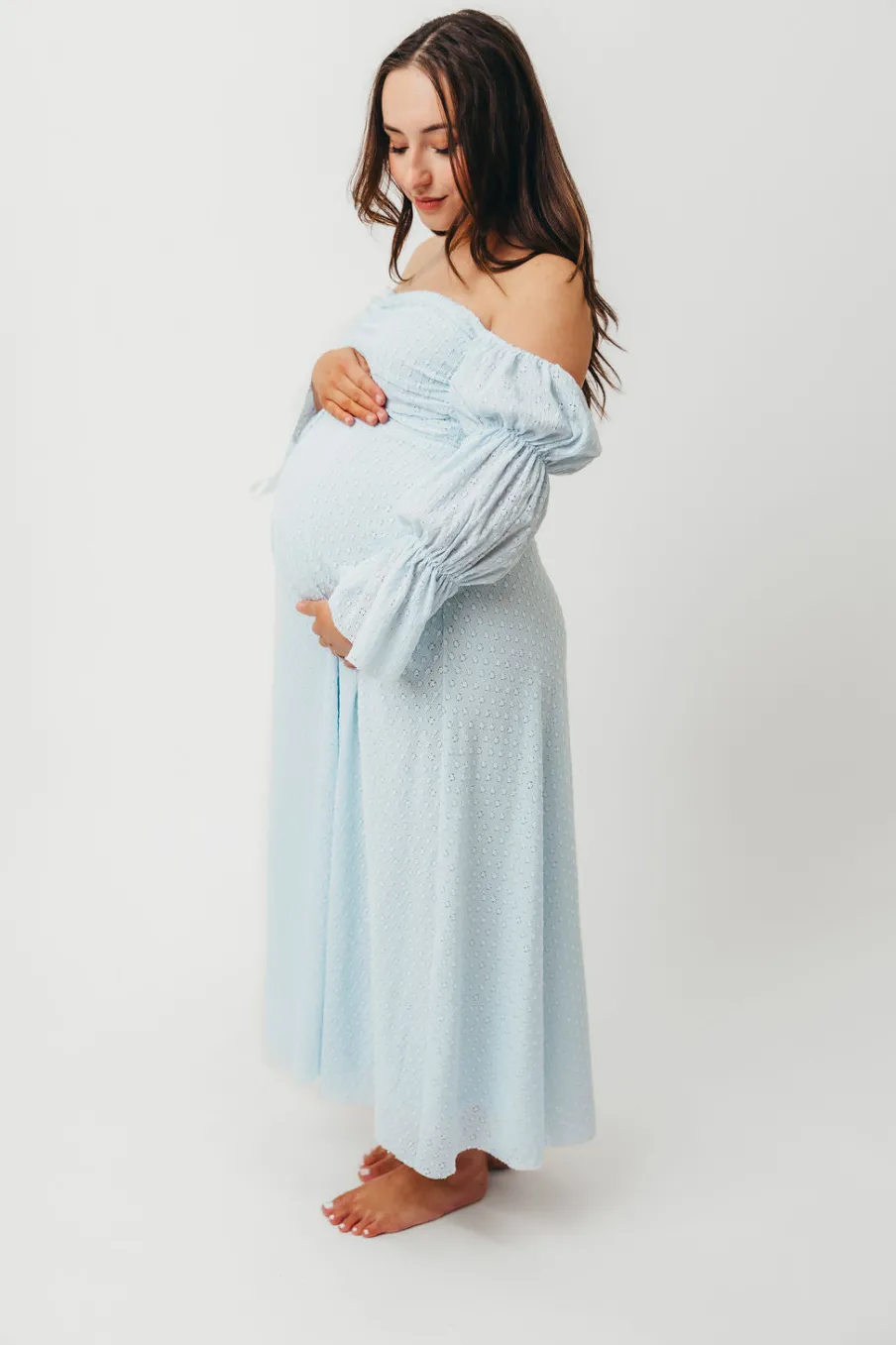 New Worth Collective Corrine Tiered Sleeve Maxi Dress with Pockets in Baby Blue - Bump Frie