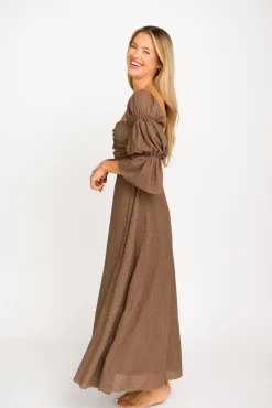 Fashion Worth Collective Corrine Tiered Sleeve Maxi Dress with Pockets in Deep Mocha - Bump Fri