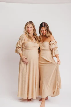 Hot Worth Collective Corrine Tiered Sleeve Maxi Dress with Pockets in Beige - Bump Friendly