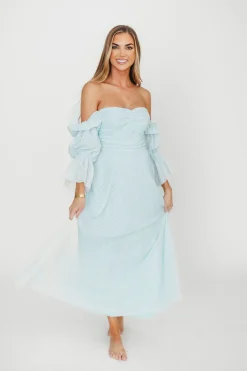 New Worth Collective Corrine Tiered Sleeve Maxi Dress with Pockets in Baby Blue - Bump Frie