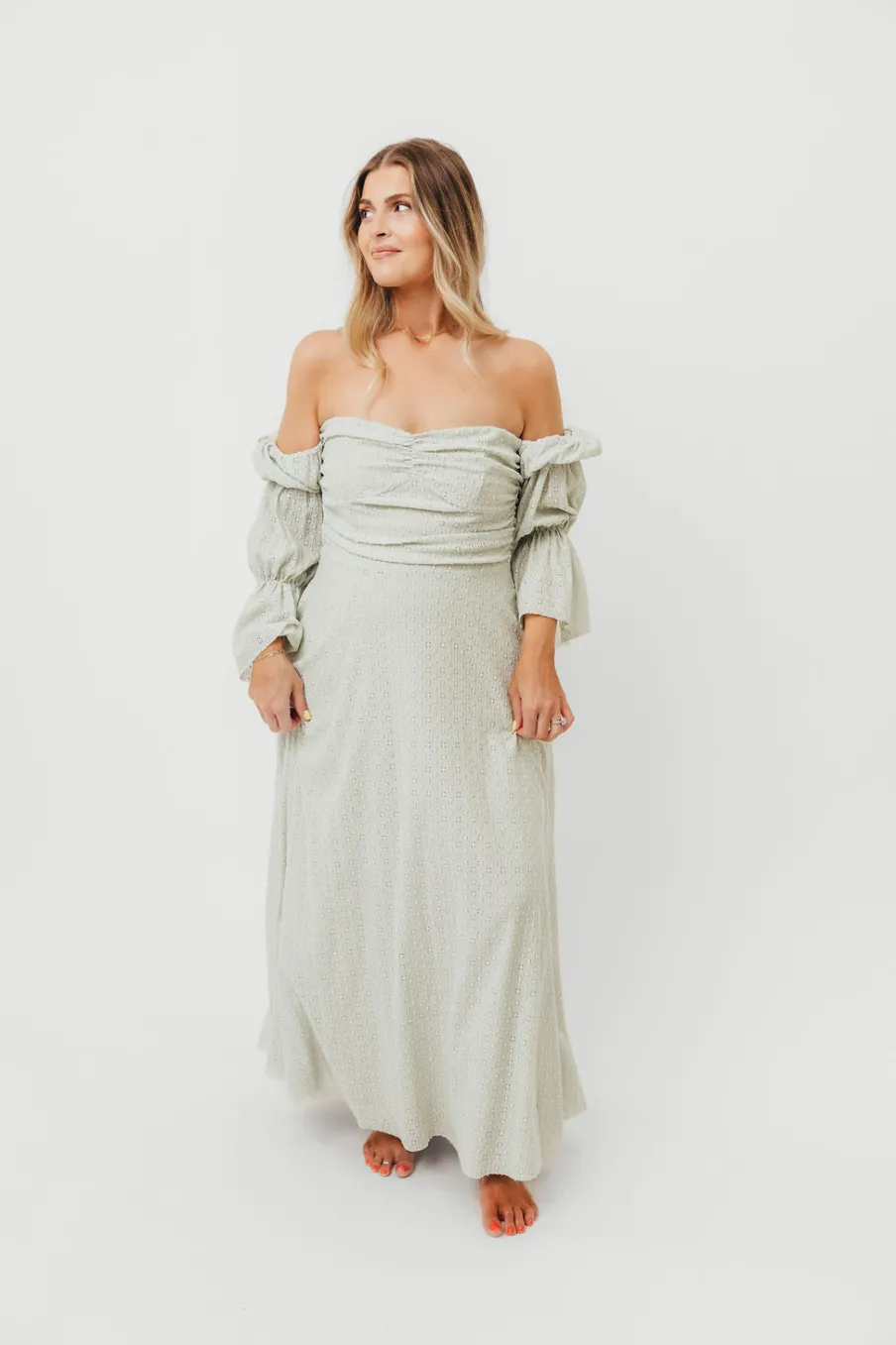 Fashion Worth Collective Corrine Tiered Sleeve Maxi Dress with Pockets in Mint - Bump Friendly