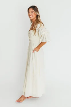Outlet Worth Collective Corrine Tiered Sleeve Maxi Dress with Pockets in Butter Yellow - Bump