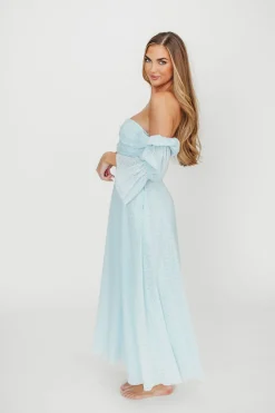 New Worth Collective Corrine Tiered Sleeve Maxi Dress with Pockets in Baby Blue - Bump Frie