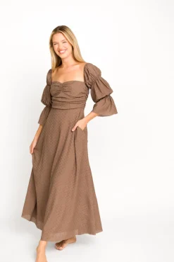Fashion Worth Collective Corrine Tiered Sleeve Maxi Dress with Pockets in Deep Mocha - Bump Fri