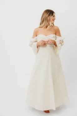 Outlet Worth Collective Corrine Tiered Sleeve Maxi Dress with Pockets in Ivory Cream - Bump Fr