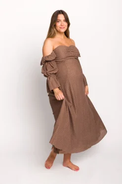 Fashion Worth Collective Corrine Tiered Sleeve Maxi Dress with Pockets in Deep Mocha - Bump Fri