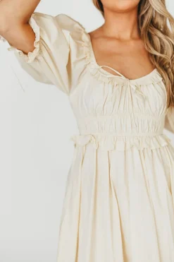New Worth Collective 100% Cotton Crissy Ruched Midi Dress in Cream - Bump Friendly