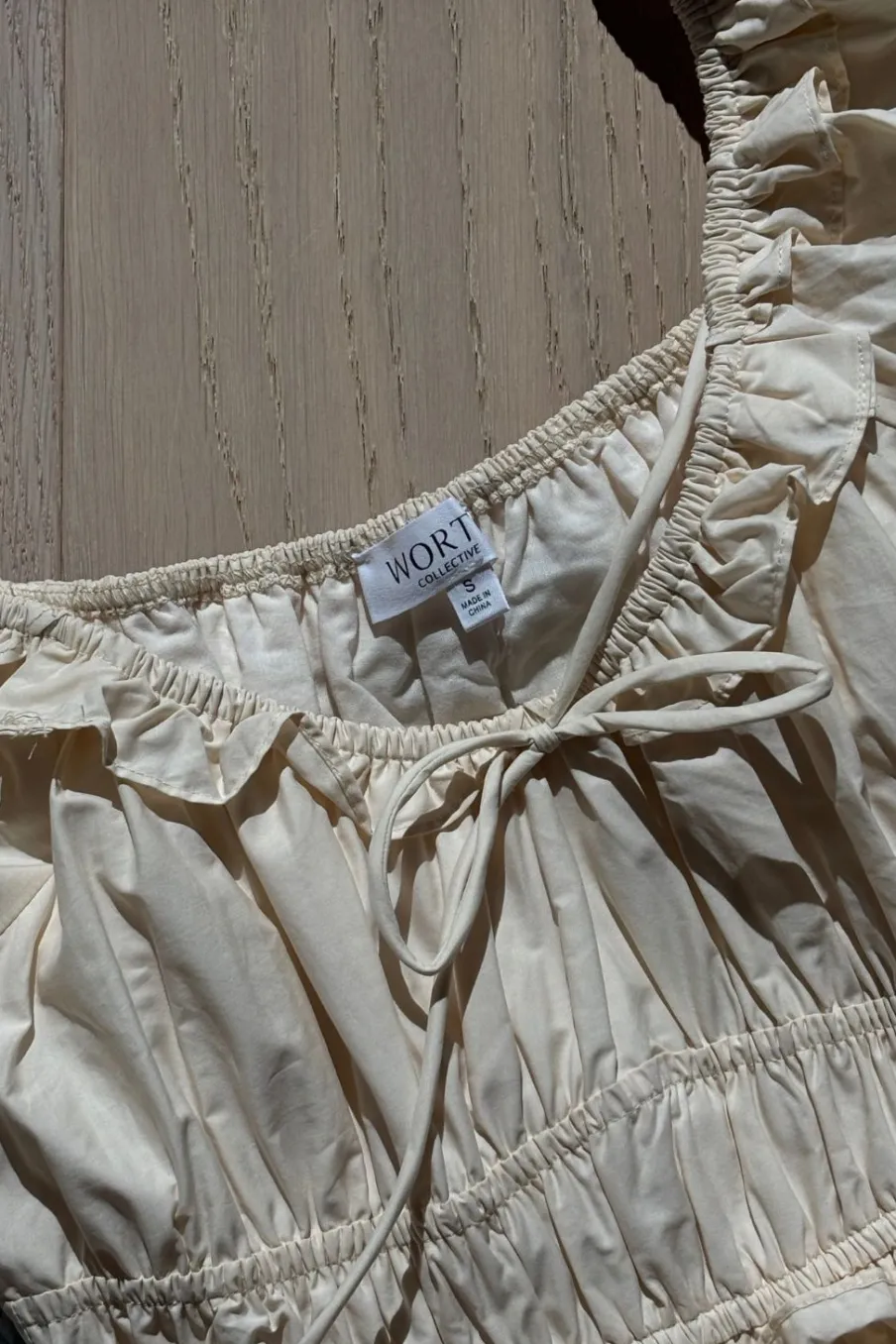 New Worth Collective 100% Cotton Crissy Ruched Midi Dress in Cream - Bump Friendly