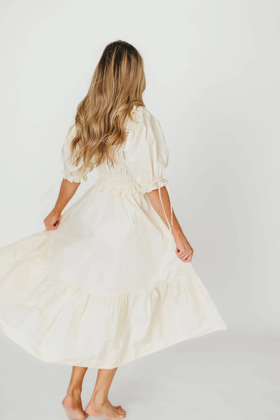 New Worth Collective 100% Cotton Crissy Ruched Midi Dress in Cream - Bump Friendly
