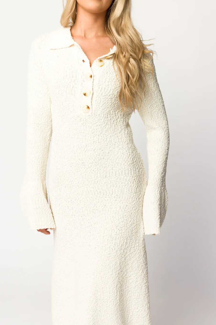 Best Worth Collective Courtney Boucle Maxi Shirt Dress in Cream- Nursing Friendly