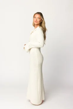 Best Worth Collective Courtney Boucle Maxi Shirt Dress in Cream- Nursing Friendly