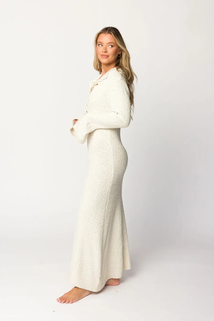 Best Worth Collective Courtney Boucle Maxi Shirt Dress in Cream- Nursing Friendly