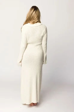Best Worth Collective Courtney Boucle Maxi Shirt Dress in Cream- Nursing Friendly