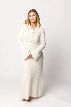 Best Worth Collective Courtney Boucle Maxi Shirt Dress in Cream- Nursing Friendly