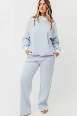 Clearance Worth Collective Cynthia Mini Striped Mock Neck Sweatshirt Blue and White