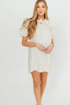 Discount Worth Collective Danica Embellished Floral Baby Doll Mini Dress in Cream