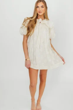Discount Worth Collective Danica Embellished Floral Baby Doll Mini Dress in Cream