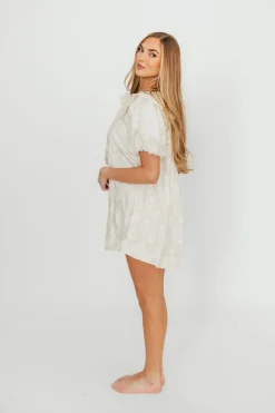 Discount Worth Collective Danica Embellished Floral Baby Doll Mini Dress in Cream