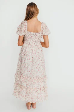 New Worth Collective Danielle Corset Maxi Dress in White/Pink Floral
