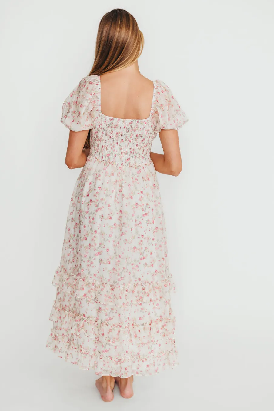 New Worth Collective Danielle Corset Maxi Dress in White/Pink Floral