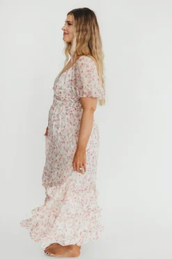 New Worth Collective Danielle Corset Maxi Dress in White/Pink Floral