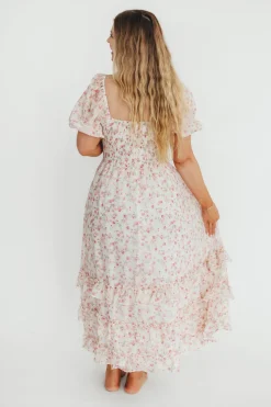 New Worth Collective Danielle Corset Maxi Dress in White/Pink Floral