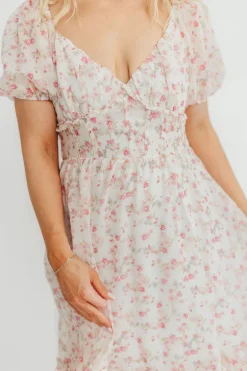 New Worth Collective Danielle Corset Maxi Dress in White/Pink Floral
