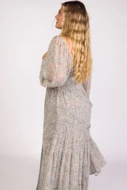 Online Worth Collective Daphne Long Sleeve Maxi Dress in Sage/Pink/Ivory Floral - Bump Friendl