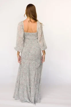 Online Worth Collective Daphne Long Sleeve Maxi Dress in Sage/Pink/Ivory Floral - Bump Friendl