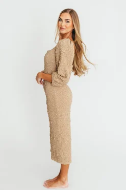 Outlet Worth Collective Darcy Square Neck Midi Dress in Taupe