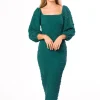 Sale Worth Collective Darcy Square Neck Midi Dress in Teal Green