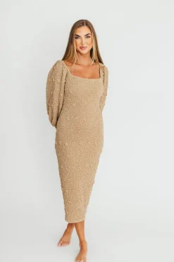 Outlet Worth Collective Darcy Square Neck Midi Dress in Taupe
