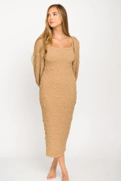 Outlet Worth Collective Darcy Square Neck Midi Dress in Taupe