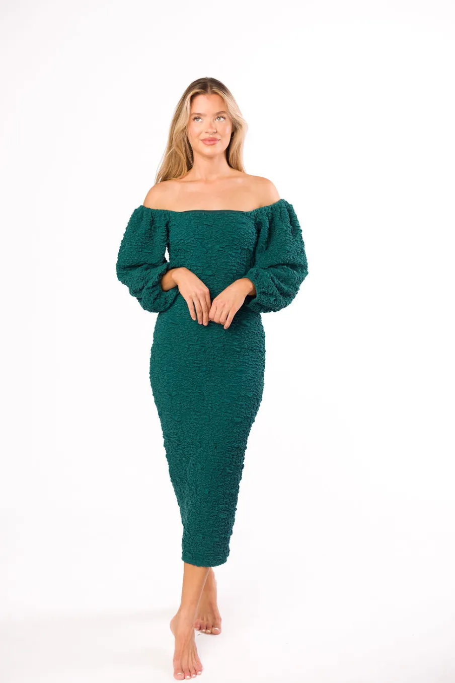 Sale Worth Collective Darcy Square Neck Midi Dress in Teal Green