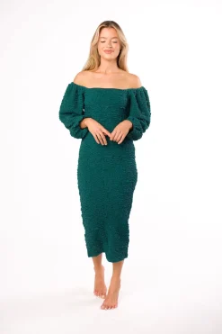 Sale Worth Collective Darcy Square Neck Midi Dress in Teal Green