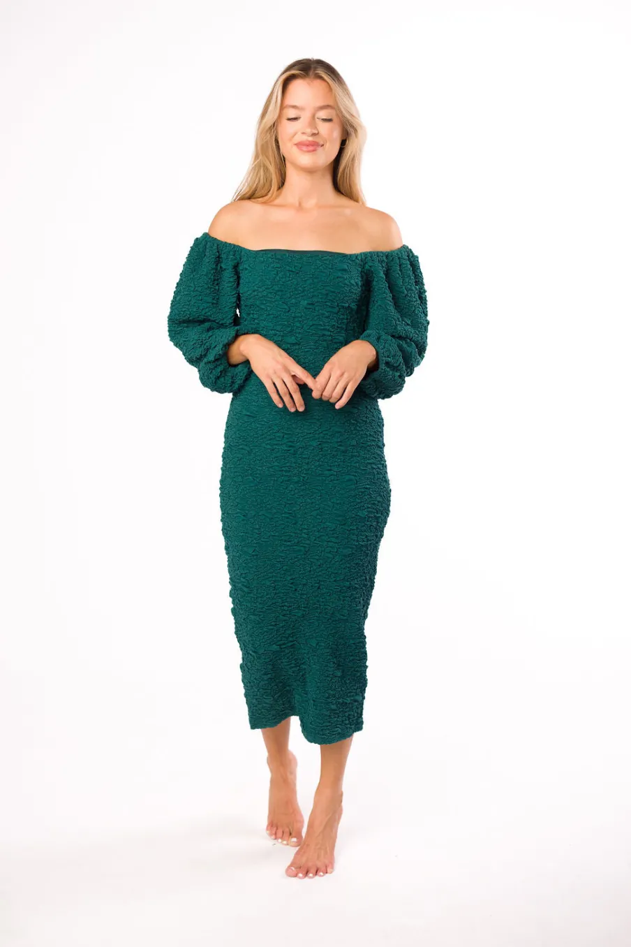Sale Worth Collective Darcy Square Neck Midi Dress in Teal Green