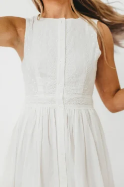 Discount Worth Collective Darla Eyelet Lace Button Down Fit and Flare Midi Dress in Off-White