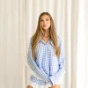New Worth Collective Delaney Ruffle and Gingham Button-Down and Shorts Set in Light Blue--N