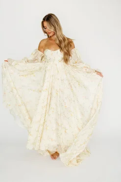 Best Worth Collective Delilah Dress With Train in Cream Floral - Bump Friendly (XS-XL) Resto