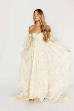 Best Worth Collective Delilah Dress With Train in Cream Floral - Bump Friendly (XS-XL) Resto