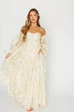 Best Worth Collective Delilah Dress With Train in Cream Floral - Bump Friendly (XS-XL) Resto