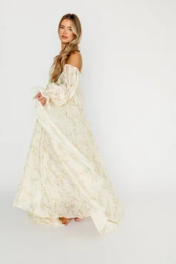 Best Worth Collective Delilah Dress With Train in Cream Floral - Bump Friendly (XS-XL) Resto