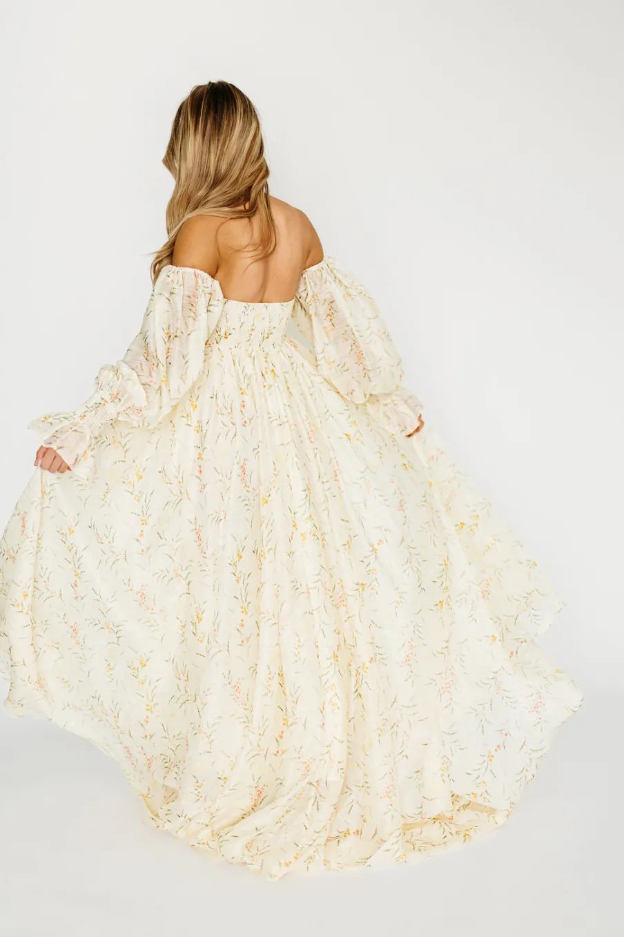 Best Worth Collective Delilah Dress With Train in Cream Floral - Bump Friendly (XS-XL) Resto