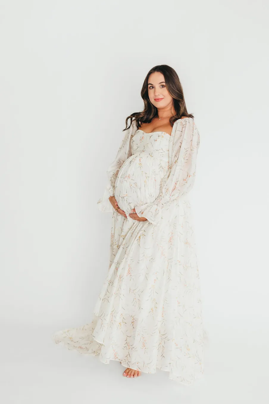 Best Worth Collective Delilah Dress With Train in Cream Floral - Bump Friendly (XS-XL) Resto